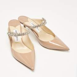 Pre Owned Jimmy Choo Dusty Pink Patent Leather Bing Mules Size 38.5