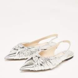 Pre Owned Jimmy Choo Silver Leather Annabell Slingback Flats Size 40