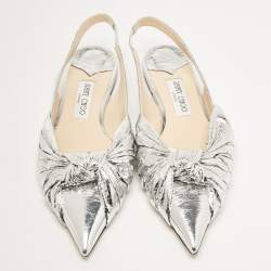 Pre Owned Jimmy Choo Silver Leather Annabell Slingback Flats Size 40