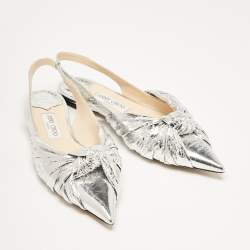 Pre Owned Jimmy Choo Silver Leather Annabell Slingback Flats Size 40