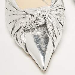 Pre Owned Jimmy Choo Silver Leather Annabell Slingback Flats Size 40