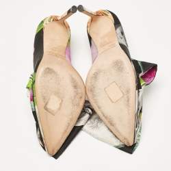 Jimmy Choo x Off-White Black Floral Print Fabric Mary Bow Pumps Size 38
