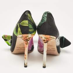 Jimmy Choo x Off-White Black Floral Print Fabric Mary Bow Pumps Size 38