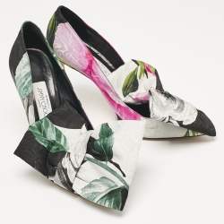 Jimmy Choo x Off-White Black Floral Print Fabric Mary Bow Pumps Size 38