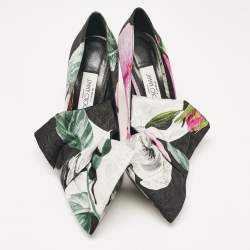 Jimmy Choo x Off-White Black Floral Print Fabric Mary Bow Pumps Size 38