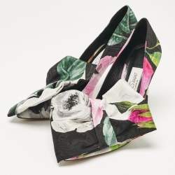 Jimmy Choo x Off-White Black Floral Print Fabric Mary Bow Pumps Size 38