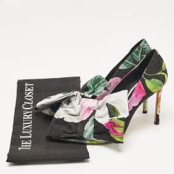 Jimmy Choo x Off-White Black Floral Print Fabric Mary Bow Pumps Size 38
