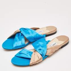 Jimmy Choo Blue/Beige Satin Narisa Flat Sandals Size 38