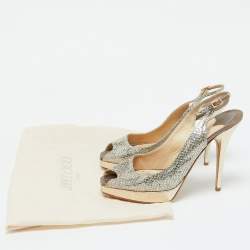 Jimmy Choo Gold Lurex Fabric Nova Peep Toe Slingback Sandals Size 39