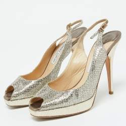 Jimmy Choo Gold Lurex Fabric Nova Peep Toe Slingback Sandals Size 39