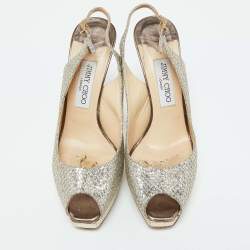Jimmy Choo Gold Lurex Fabric Nova Peep Toe Slingback Sandals Size 39