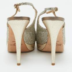 Jimmy Choo Gold Lurex Fabric Nova Peep Toe Slingback Sandals Size 39