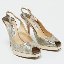 Jimmy Choo Gold Lurex Fabric Nova Peep Toe Slingback Sandals Size 39