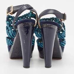 Jimmy Choo Two Tone Woven Leather and Python Ankle Strap Sandals Size 39