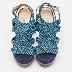 Jimmy Choo Two Tone Woven Leather and Python Ankle Strap Sandals Size 39