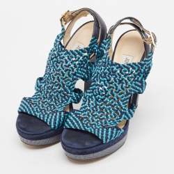 Jimmy Choo Two Tone Woven Leather and Python Ankle Strap Sandals Size 39