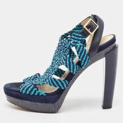 Jimmy Choo Two Tone Woven Leather and Python Ankle Strap Sandals Size 39