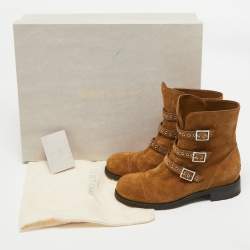 Pre Owned Jimmy Choo Brown Suede Dover Moto Boots Size 38