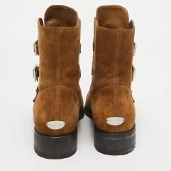 Pre Owned Jimmy Choo Brown Suede Dover Moto Boots Size 38