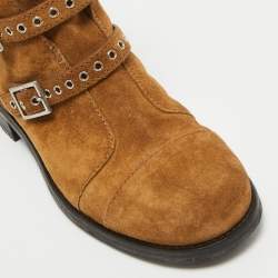 Pre Owned Jimmy Choo Brown Suede Dover Moto Boots Size 38