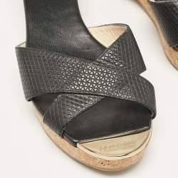 Jimmy Choo Black Textured Leather Prima Slide Sandals Size 38