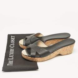 Jimmy Choo Black Textured Leather Prima Slide Sandals Size 38