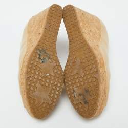 Pre Owned Jimmy Choo Beige Patent Leather Parley Cork Platform Wedge Pumps Size 39.5