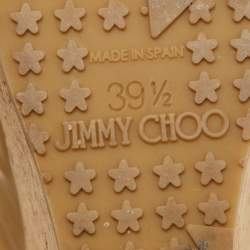 Pre Owned Jimmy Choo Beige Patent Leather Parley Cork Platform Wedge Pumps Size 39.5