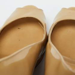 Pre Owned Jimmy Choo Beige Patent Leather Parley Cork Platform Wedge Pumps Size 39.5