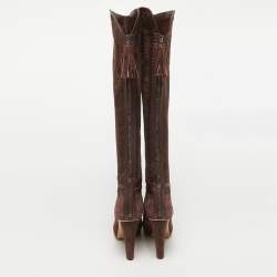 مملوكة مسبقًا Jimmy Choo Burgundy Leather and Suede Knee Length Boots Size 40
