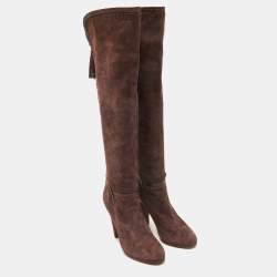 مملوكة مسبقًا Jimmy Choo Burgundy Leather and Suede Knee Length Boots Size 40