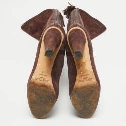 مملوكة مسبقًا Jimmy Choo Burgundy Leather and Suede Knee Length Boots Size 40