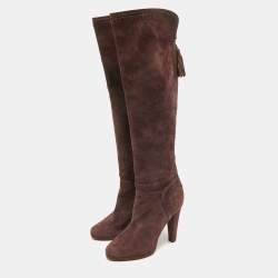 مملوكة مسبقًا Jimmy Choo Burgundy Leather and Suede Knee Length Boots Size 40
