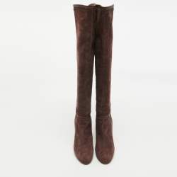 مملوكة مسبقًا Jimmy Choo Burgundy Leather and Suede Knee Length Boots Size 40