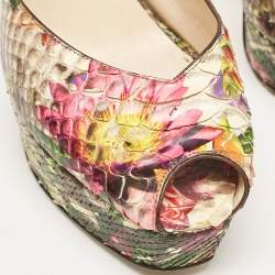 Jimmy Choo Multicolor Floral Python Lola Platform Sandals Size 39.5