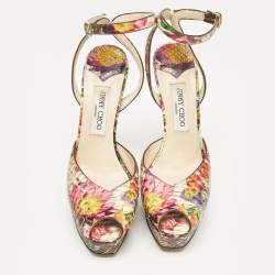 Jimmy Choo Multicolor Floral Python Lola Platform Sandals Size 39.5