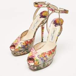 Jimmy Choo Multicolor Floral Python Lola Platform Sandals Size 39.5