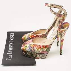 Jimmy Choo Multicolor Floral Python Lola Platform Sandals Size 39.5