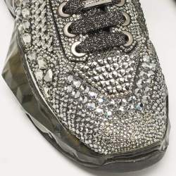 Jimmy Choo Metallic Black Suede Embellished Diamond Sneakers Size 39