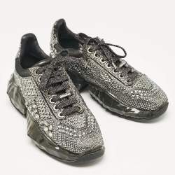 Jimmy Choo Metallic Black Suede Embellished Diamond Sneakers Size 39