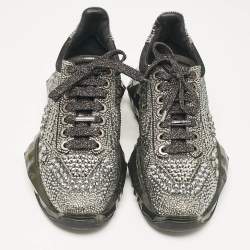 Jimmy Choo Metallic Black Suede Embellished Diamond Sneakers Size 39