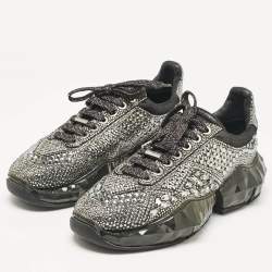 Jimmy Choo Metallic Black Suede Embellished Diamond Sneakers Size 39