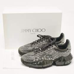 Jimmy Choo Metallic Black Suede Embellished Diamond Sneakers Size 39