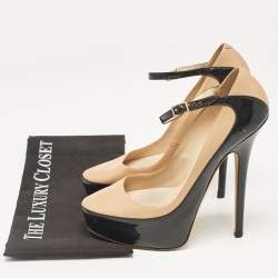 Jimmy Choo Black/Beige Leather and Patent Siskin Platform Pumps Size 40