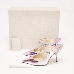 Pre Owned Jimmy Choo Metallic Purple Leather Bing Mules Size 37