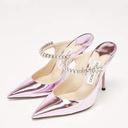 Pre Owned Jimmy Choo Metallic Purple Leather Bing Mules Size 37