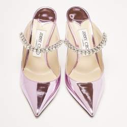 Pre Owned Jimmy Choo Metallic Purple Leather Bing Mules Size 37