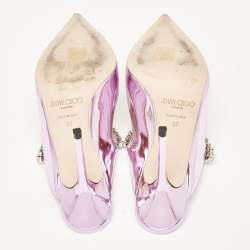 Pre Owned Jimmy Choo Metallic Purple Leather Bing Mules Size 37