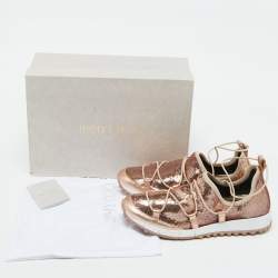 Jimmy Choo Rose Pink Metallic Leather and Sequins Andrea Sneakers Size 38