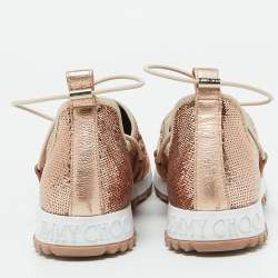 Jimmy Choo Rose Pink Metallic Leather and Sequins Andrea Sneakers Size 38